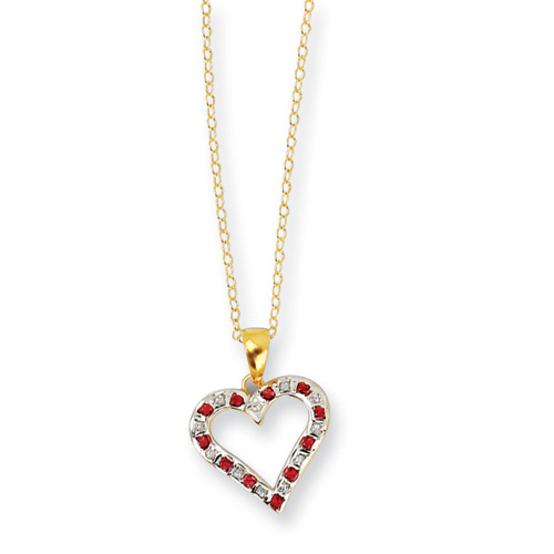 Sterling Silver and Gold-plated Dia. and Ruby 18inch Heart Necklace