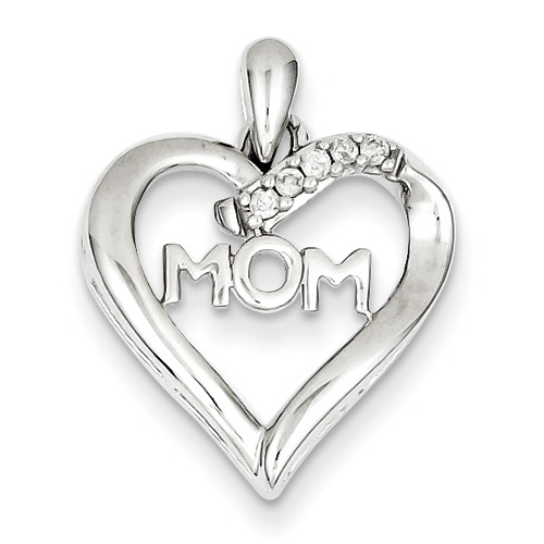 Sterling Silver Rough Diamond MOM Heart Pendant
