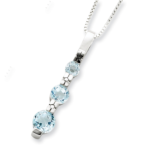 Sterling Silver Three Stone Blue Topaz Necklace - 18 Inch - Spring Ring
