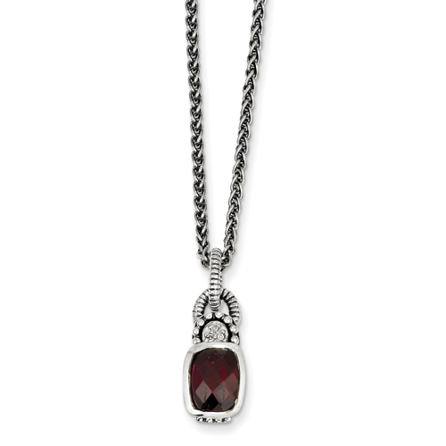 Sterling Silver 1.80Garnet and .015ct. Rough Diamond 18inch Necklace