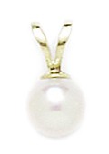 14k Yellow Gold White 6mm Genuine Pearl Ball Pendant - Measures 11x6mm - 11 Inch