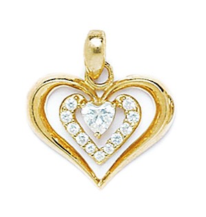14k Yellow Gold CZ 2 Hearts Pendant - Measures 20x19mm - 20 Inch