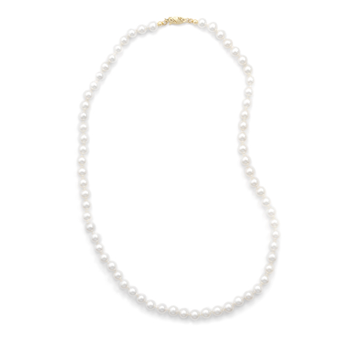 14k 16 Inch 6-6.5mm Cultured Freshwater Pearl Necklace Individually Knotted With a Yellow Gold Clasp