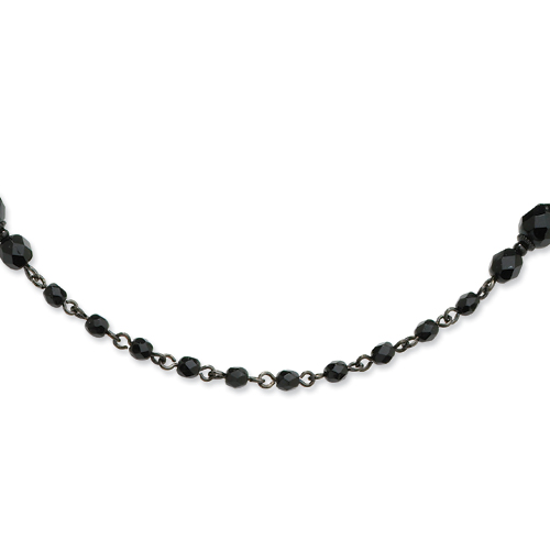 Black-plated Faceted Jet Beaded 30 Inch Necklace