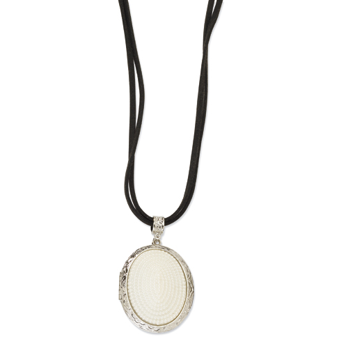 Silver-tone Pearl Oval Locket 30 Inch Double Cord Necklace