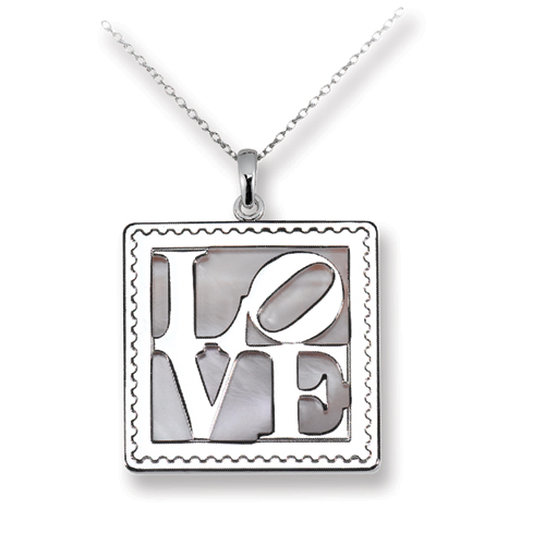 Sterling Silver Postage Stamp Love Necklace - 16 Inch