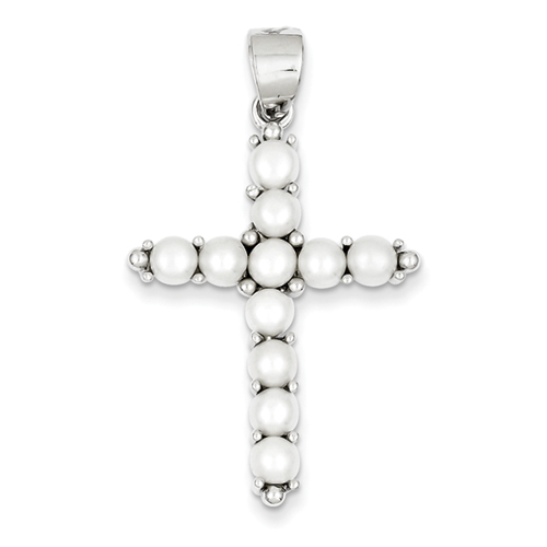 Sterling Silver Cultured Pearl Cross Pendant