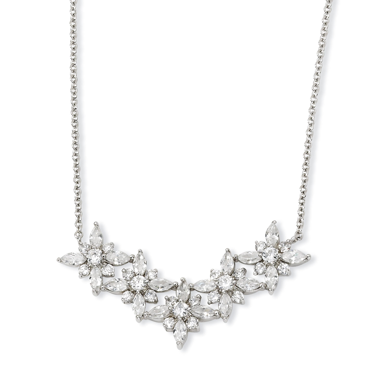 Sterling Silver CZ Floral Necklace - 18 Inch