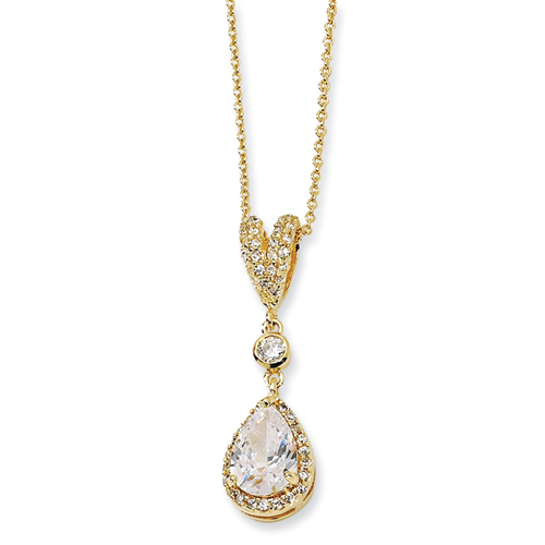Gold-plated Sterling Silver Pear CZ Necklace - 18 Inch