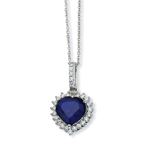 Sterling Silver Heart Synthetic Sapphire CZ Necklace - 18 Inch