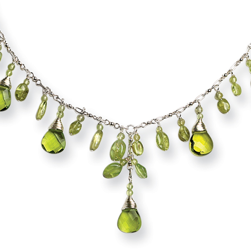 Sterling Silver Green Crystal Peridot Necklace - 16 Inch - Lobster Claw