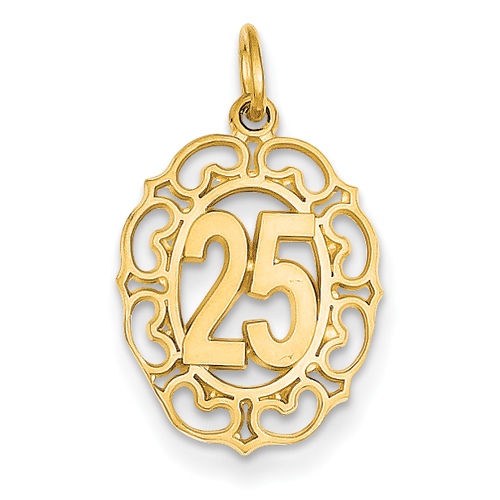 14k Number 25 in Oval Pendant - Measures 24.3x14.4mm