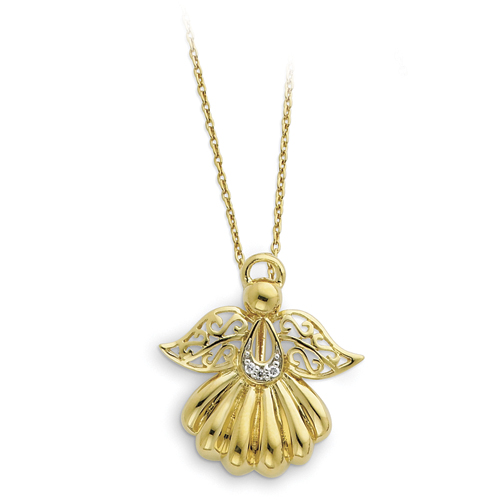Sterling Silver Gold-plated CZ Angel Necklace - 18 Inch