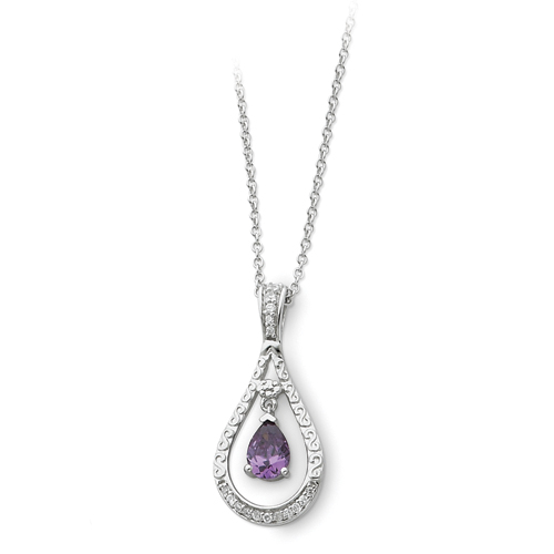 Sterling Silver February CZ Birthstone Necklace - 18 Inch