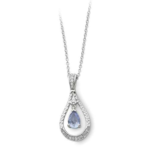 Sterling Silver March CZ Birthstone Necklace - 18 Inch