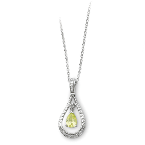 Sterling Silver August CZ Birthstone Necklace - 18 Inch