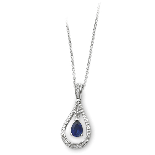 Ster. Silver September Created Sapphire Necklace - 18 Inch - JewelryWeb