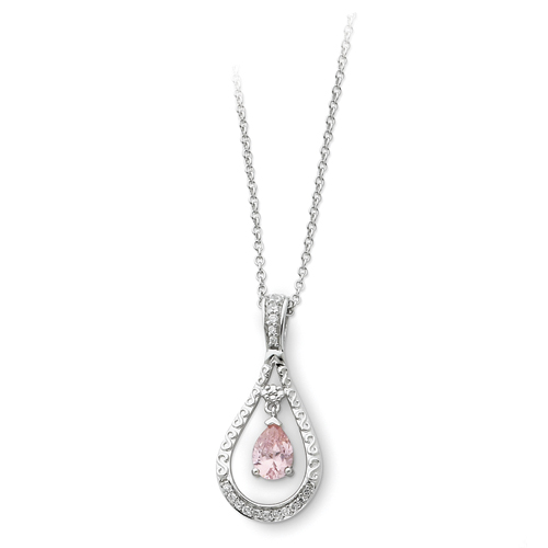 Sterling Silver October CZ Birthstone Necklace - 18 Inch