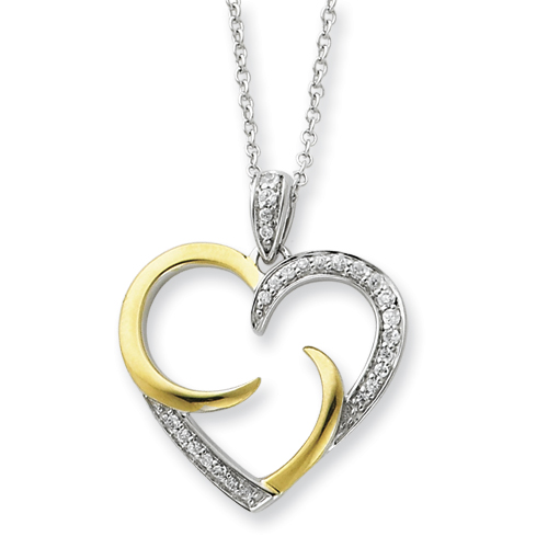 Silver Accent gold plating with CZ Heart Necklace - 18 Inch