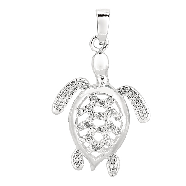 Sterling Silver Rhodium Plated CZ Turtle Pendant