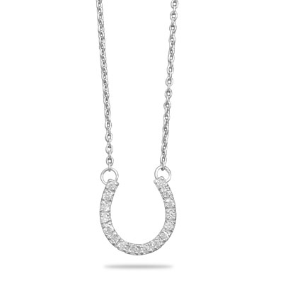 Sterling Silver 16 Inch CZ Horseshoe Necklace 1.5mm Chain Spring Ring Clasp - 2x15mm Cz Horseshoe