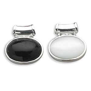 Sterling Silver Reversible Oval Black Onyx White Glass Cats Eye Slide Height Is 26mm Charm
