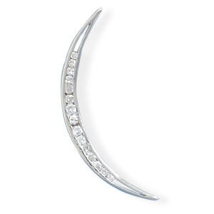 Rhodium Plated Sterling Silver Crescent Moon Slide With Clear CZs Slide Is 37mm X 2.5mm Charm