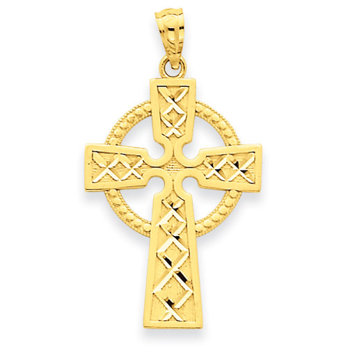 14 Karat Celtic Cross Pendant - Measures 17.7x31.9mm