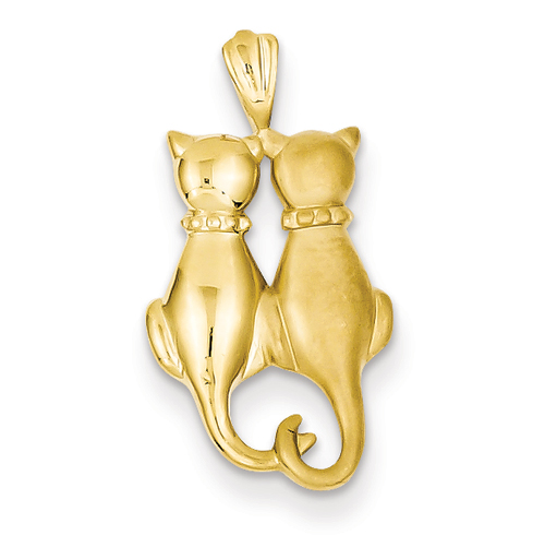 14k Satin and Polished Cats Pendant - Measures 22x12mm