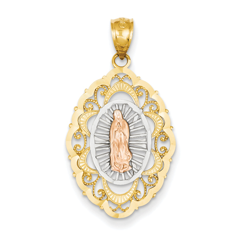 14k Tri-color Our Lady of Guadalupe Pendant - Measures 33.5x18mm