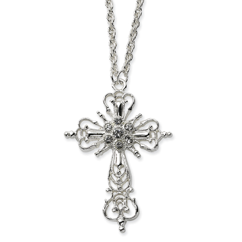 Silver-tone Crystal Cross 30 Inch Necklace