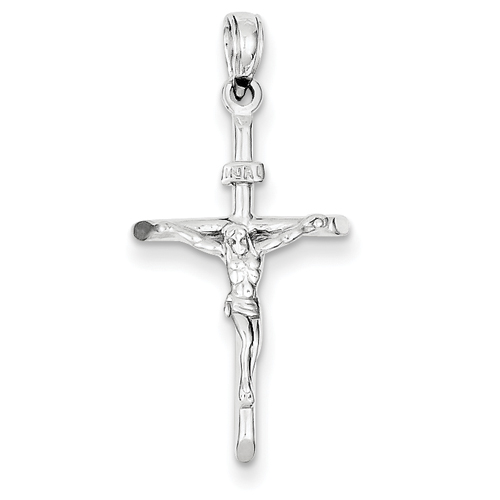 14k White Gold Stick Style Crucifix Pendant - Measures 14.9x31mm