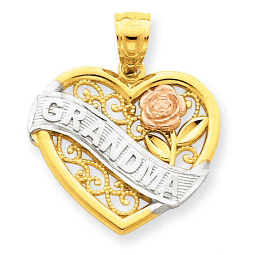 14k Two-tone and Rhodium Grandma Heart Pendant