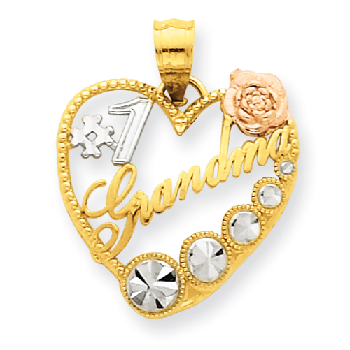 14k Yellow Rose Gold Rhodium Number 1 Grandma Heart Pendant