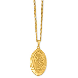 Gold-plated Lrg St. Christopher Medal Necklace- includes 24 Inch Chain - JewelryWeb