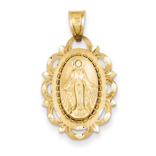 14k Reversible Blessed Mother With Hail Mary Prayer Pendant - Measures 35.9mm