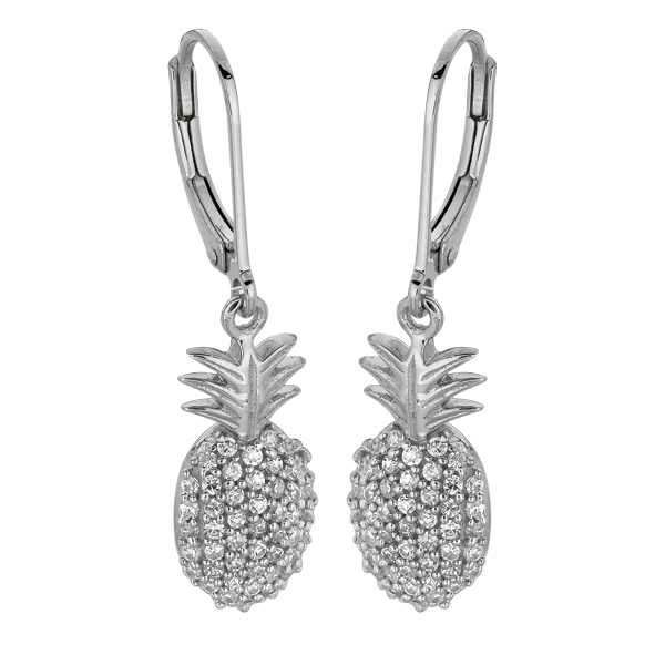 Sterling Silver Rhodium Plated CZ Pineapple Earrings