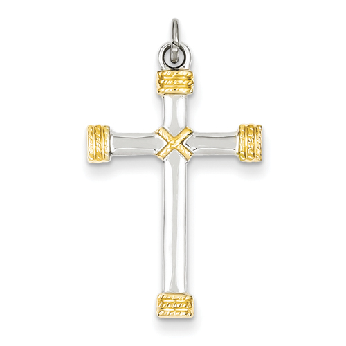 Sterling Silver and 18k Gold -plated Rope Cross Pendant