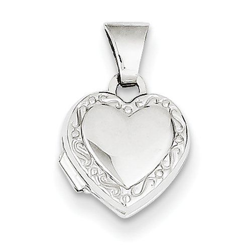14 Karat White Gold Polished Heart-Shaped Scrolled Locket - Measures 10.5x15.3mm