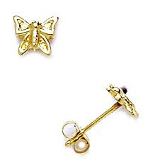 14k Yellow Gold Small Butterfly Stamping Earrings - Measures 5x6mm