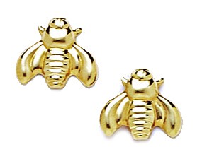 14k Yellow Gold Bee Stamping Earrings - Measures 9x10mm