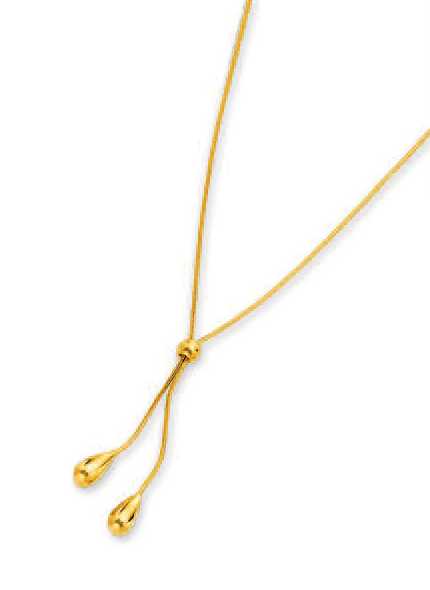 14k Yellow Tear Drop Snake Lariat Necklace - 17 Inch