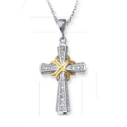 Sterling Silver and 14k Yellow Cross Pendant - 18 Inch