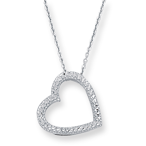 14k White Gold Pave Heart With Cab030 Necklace - 18 Inch