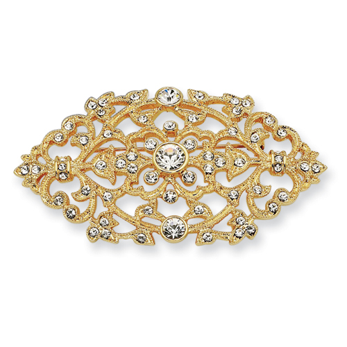 Gold-plated Swarovski Element Crystal Floral Brooch Pin - JewelryWeb