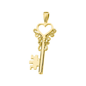 14k Yellow Gold Key Heart Pendant