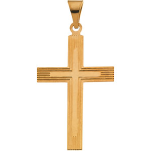 14k Yellow Gold Cross Pendant With Design 18x12mm