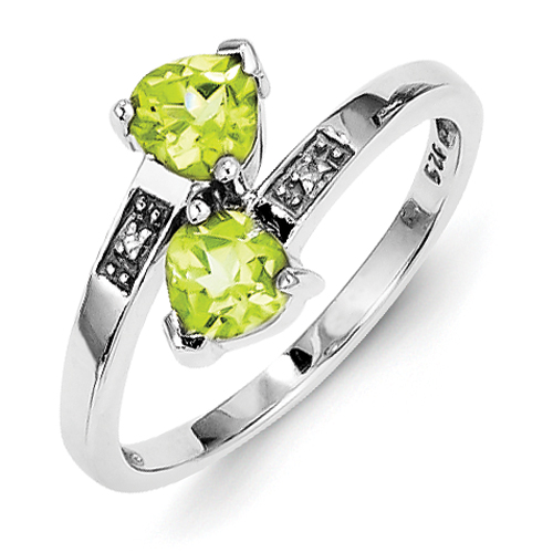 Sterling Silver Rhodium Peridot and Rough Diamond Heart Ring - Size 7