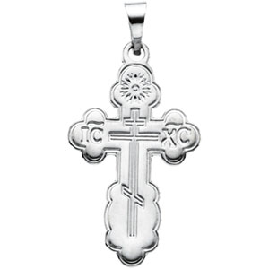 14 Karat White Gold Die Struck Orthodox Cross Pendant 19 X 13mm
