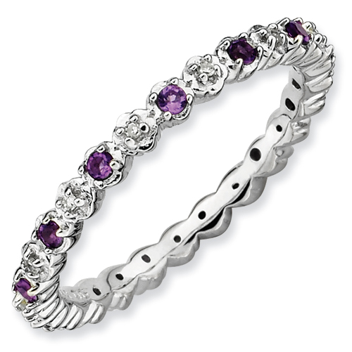 Sterling Silver Stackable Expressions Amethyst and Rough Diamond Ring - Size 8